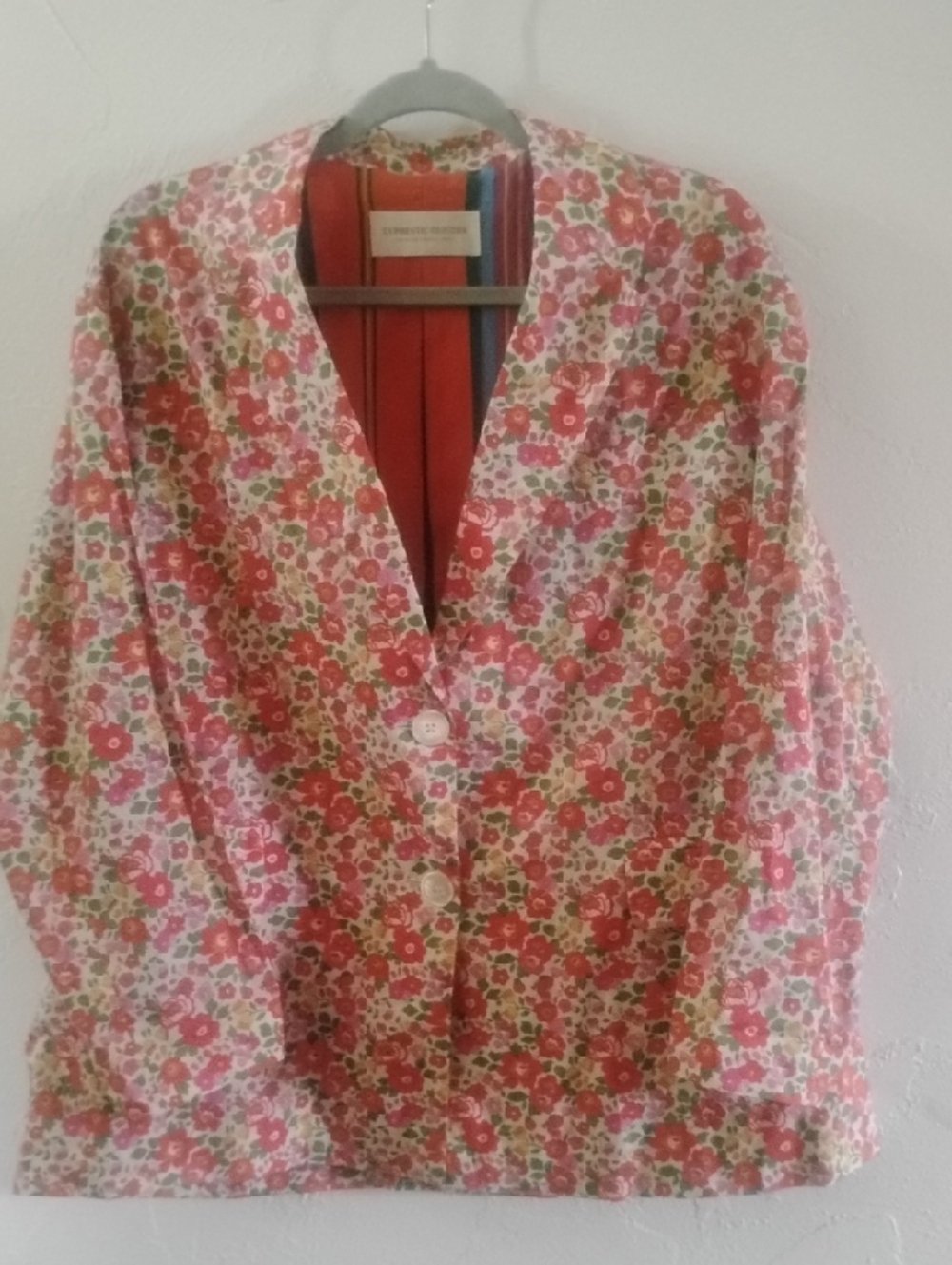 La Prestic Ouiston Floral Print Cotton Blazer Jacket Pink Multi Bust 52 XL New